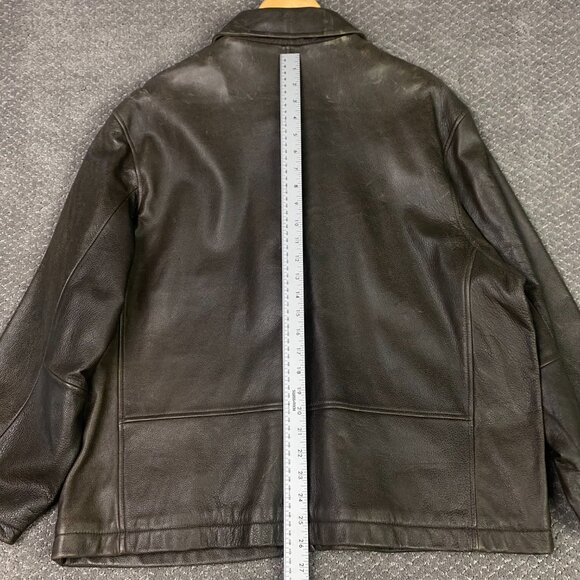 Eddie Bauer Leather Jacket Men's Large Short Brown Distressed Full Zip Bomber - Picture 14 of 15